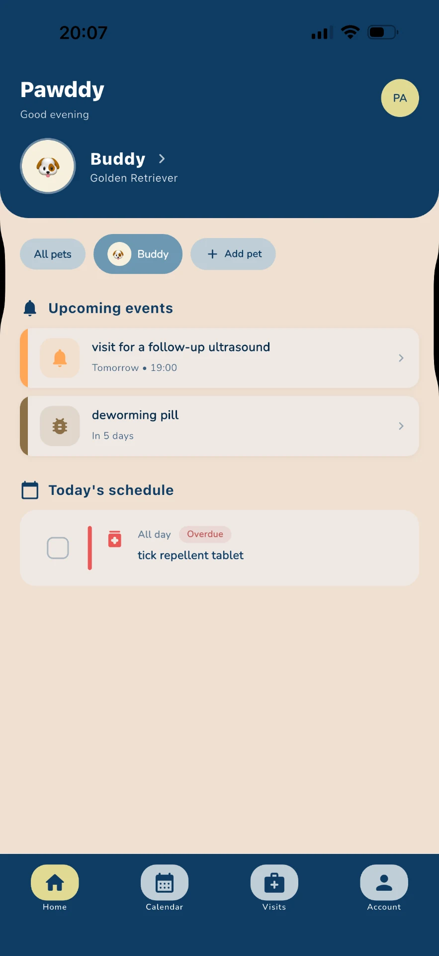 Pawddy app screen